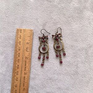 Gold and Red Floral Dangle Earrings